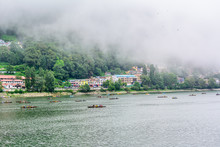 A Beautiful Landscape Of Naini Lake In Foggy Weather In Nainital, India.
