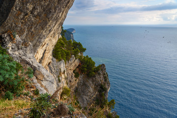 Cliff sea coast from Muzzerone mountain. Portovenere or Porto Venere town on Ligurian coast. Italy