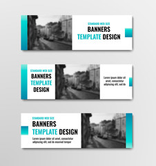 Poster - Design of horizontal white banners with blue elements and space for photo.