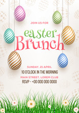 Easter Brunch Invitation Card Design, Illustration Of Colourful Easter Eggs With Time, Date And Venue Details.