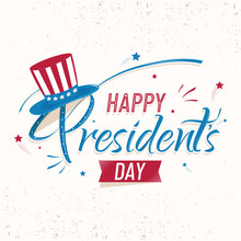 Retro Style Poster Or Template Design With Stylish Lettering Of Happy President Day And Uncle Sam Hat.