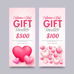 Poster - Valentine's Day gift voucher set decorated with glossy heart shapes.