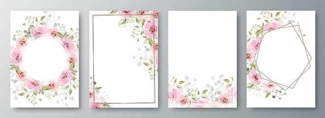 Poster - Set of template or flyer design decorated with floral design and space for your message.