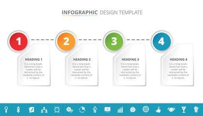 Wall Mural - 4 steps business process infographic template design with 16 extra icons - Vector Illustration 