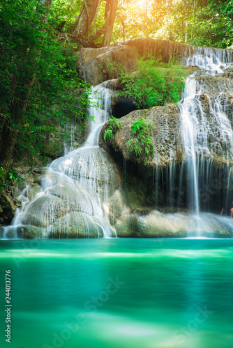 Beauty in nature, amazing Erawan waterfall in tropical forest of national park, Thailand   © totojang1977