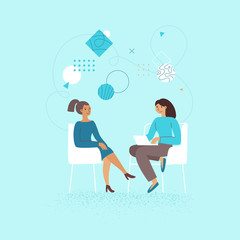 Poster - Vector illustration in flat linear style - female business characters -  girl power concept, and woman empowerment