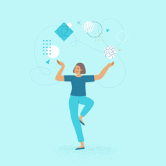 Poster - Vector illustration in flat linear style - female business characters - girl power concept and woman empowerment