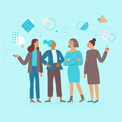 Poster - Vector illustration in flat linear style - female business characters