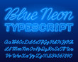 © epifantsev - Blue Neon typescript. Blue color lowercase and uppercase shiny letters and numbers. Stock vector alphabet font for your typography design.