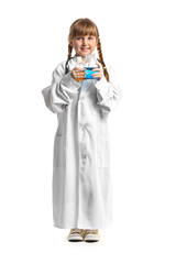 Sticker - Portrait of cute little laboratory worker on white background