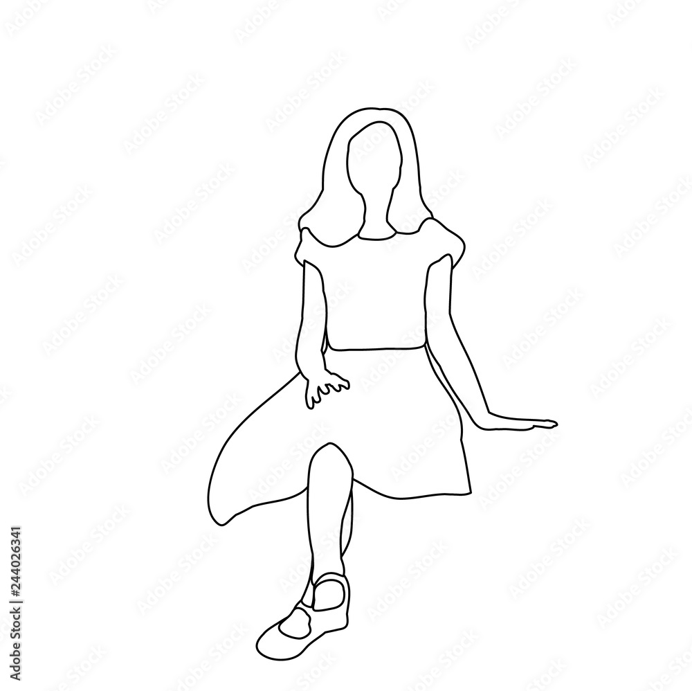 sitting girl drawing easy for kids
