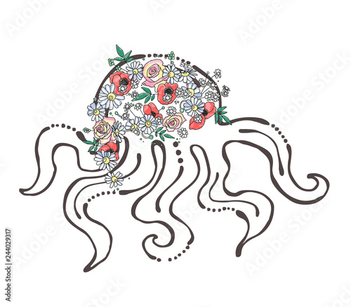 Vector Hand Drawn Graphic Illustration Of Sea Animal Octopus With