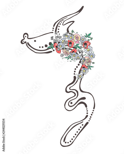 Vector Hand Drawn Graphic Illustration Of Sea Animal Fish With