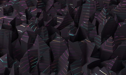 Poster - Abstract geometric polygonal structure with metallic lines. 3D render / rendering.