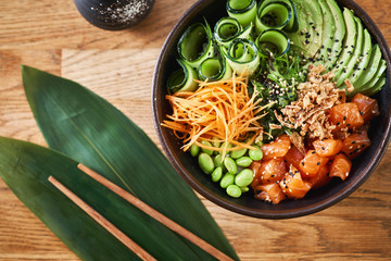 Wall Mural - Top view a of a poke bowl