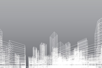 Poster - abstract wireframe city background. perspective 3d render of building wireframe. vector.