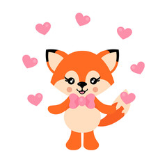 Wall Mural - cartoon cute fox with tie and lovely hearts