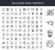 100 line icon set. Trendy thin and simple icons such as World, Pillars, Cart, Map, Face, Stone, Sword, Old paper, Egypt, Fossil