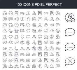 Poster - 100 line icon set. Trendy thin and simple icons such as Speech bubble, Avatar, User, Telephone, User