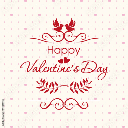 Greeting inscription Happy Valentine's Day on a gentle background with pink h...