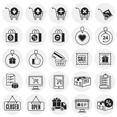 Fototapete - Online shopping icons set on circles background for graphic and web design, Modern simple vector sign. Internet concept. Trendy symbol for website design web button or mobile app
