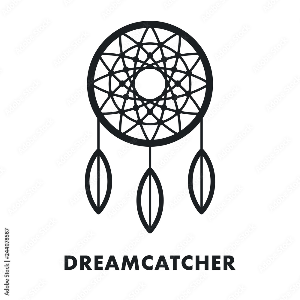 Dreamcatcher Indian Ethnic Feather Ornament. Vector Flat Line Stroke Icon. Dream  Catcher Magic Symbol. - obraz na płótnie, plakat, fototapeta : FotoDruk.pl