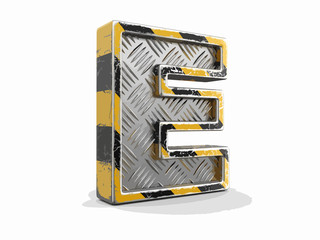 Poster - Yellow striped metallic font - letter E. Image with clipping path