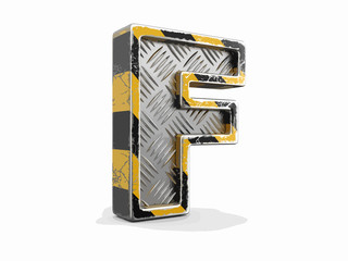 Poster - Yellow striped metallic font - letter F. Image with clipping path