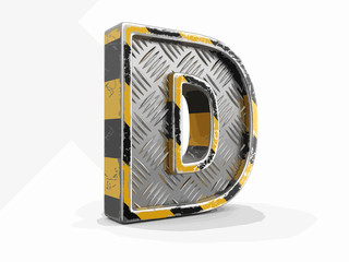 Poster - Yellow striped metallic font - letter D. Image with clipping path