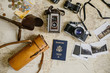 vintage map, film cameras, antique binoculars, passport and photo prints