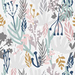 Seamless monotone pattern with flowers,branches, leaves. Creative floral texture. Great for fabric, textile Vector Illustration