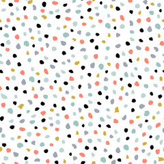 Semless hand drawn pattern with colorful dots. Abstract childish texture for fabric, textile, apparel. Vector illustration