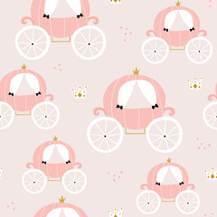 Childish seamless pattern with pink carriage in scandinavian style. Creative vector childish background for fabric, textile