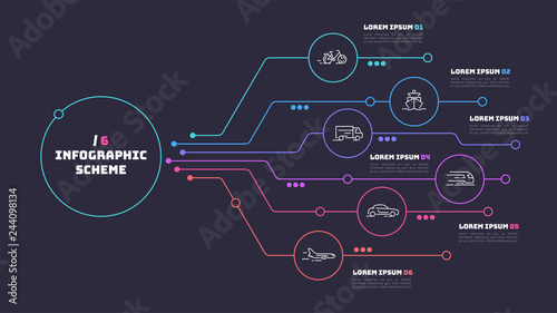 Fotografía Thin line infographic scheme with 6 options. Vector template for