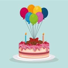 Canvas Print - delicious sweet cake and balloons helium birthday