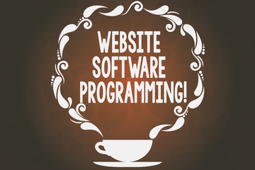 Word writing text Website Software Programming. Business concept for coding or programming that enables website Cup and Saucer with Paisley Design as Steam icon on Blank Watermarked Space