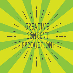 Fototapete - Handwriting text Creative Content Production. Concept meaning Developing and creating visual or written assets Thin Beam Lines Spreading out on Two Tone Sunburst Explosion photo