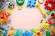 © dyageleva - Children's toys and accessories on a white background. View from above