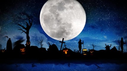 Wall Mural - Happy Halloween Island Full moon 4K Loop