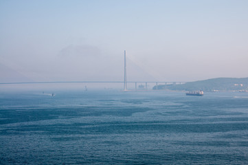 Wall Mural - Primorsky Krai, the sea. Russian bridge, strait Bosphorus-East. Vladivostok city.