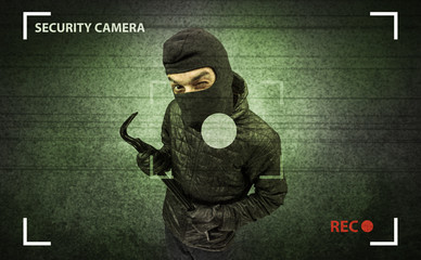 Wall Mural - Caught burglar by house camera in action.