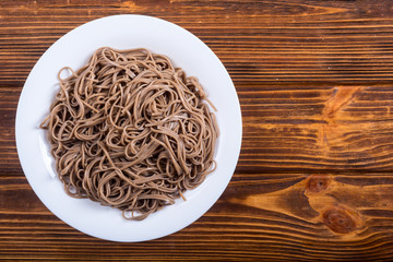 Japanese soba noodles on a plate