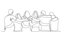 Group Of Men And Women Standing Together Showing Their Friendship - One Line Drawing
