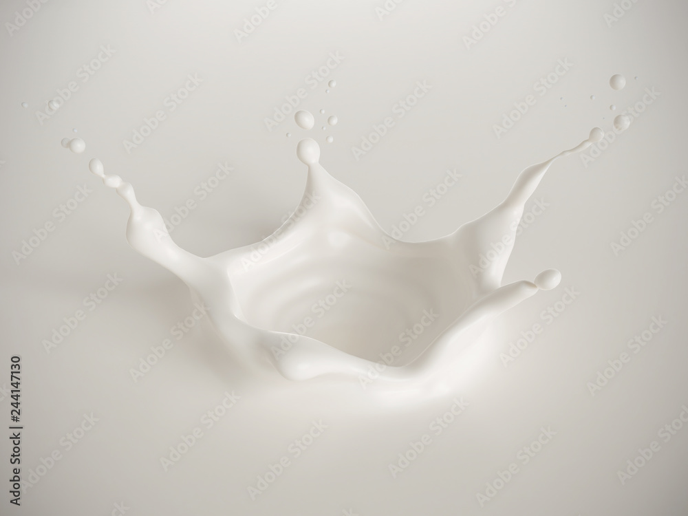 Milk drop with splash and Pouring, 3d rendering. Stock Illustration ...