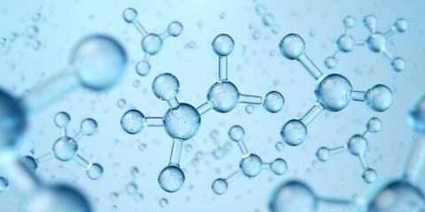 Wall Mural - abstract blue atom or molecule structure for science or medical background, 3d illustration.