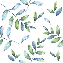 Seamless Pattern Of Tropical Blue Leaves