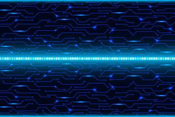 Poster - Circuit Board Technology Digital Security Concept Vector Background. Blue Abstract Scifi PCB Trace Data Protect Design Illustration.