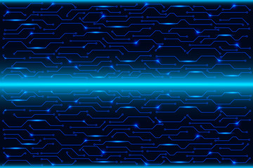 Poster - Circuit Board Technology Digital Security Concept Vector Background. Blue Abstract Scifi PCB Trace Data Protect Design Illustration.