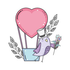 Sticker - cute little bird with balloon air hot