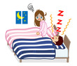 Yound woman suffering snore noise by her husband - sleep problem, White background